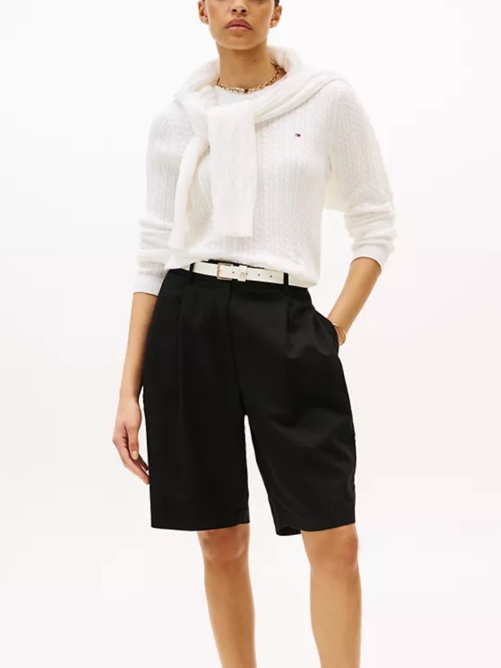 Tommy Hilfiger White Cable-Knit Crew Sweater - Picture 3 of 6
